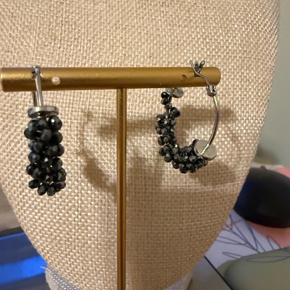 Chic Black Beaded Hoop‎ Earrings